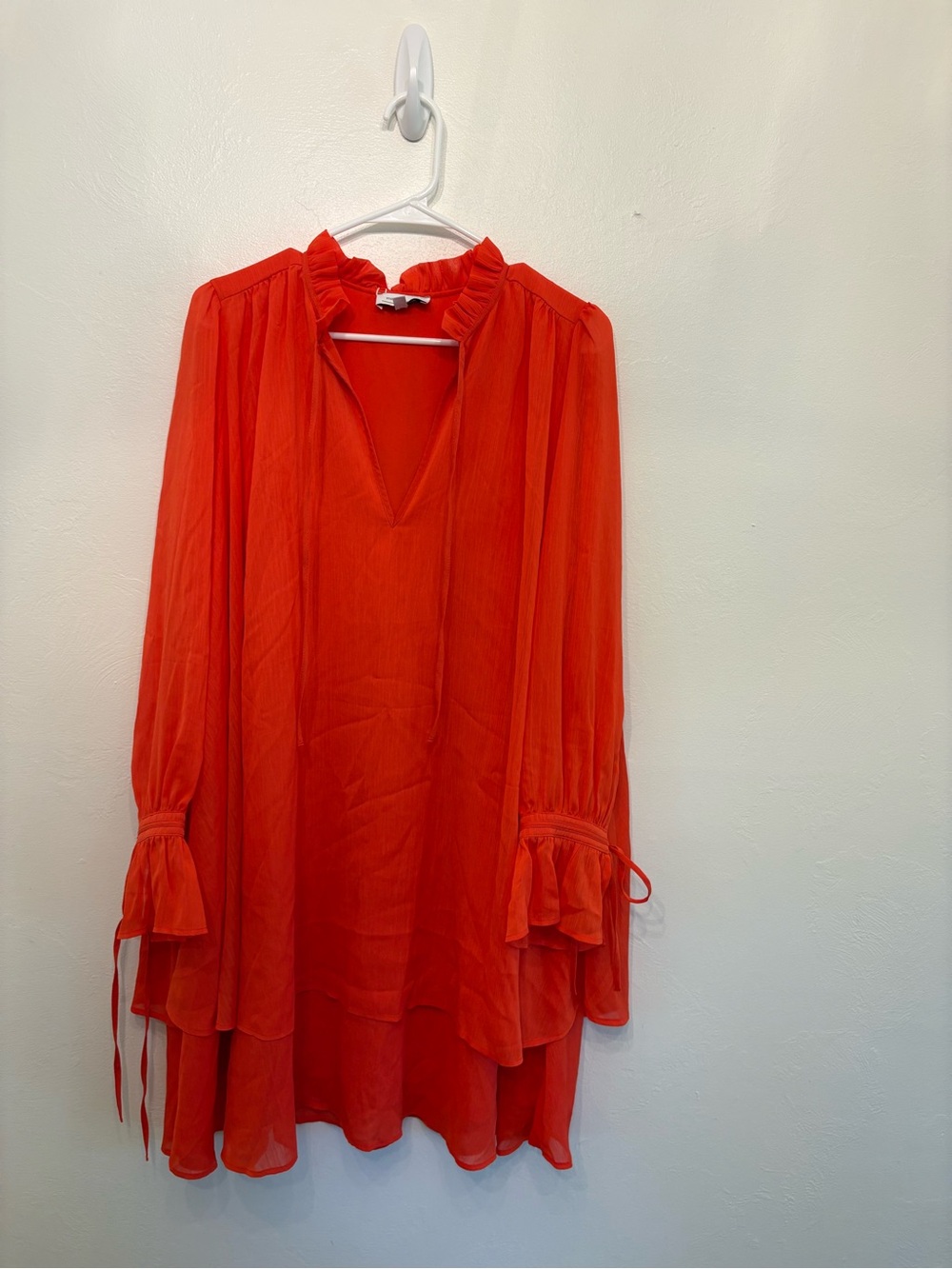 & Other Stories- Vibrant orange Ruffle-Neck Tunic Dress